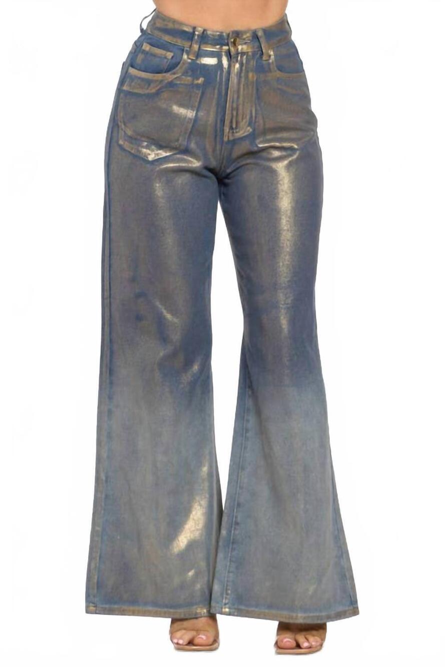 NEW BANJUL metallic shiny wide leg jean in gold